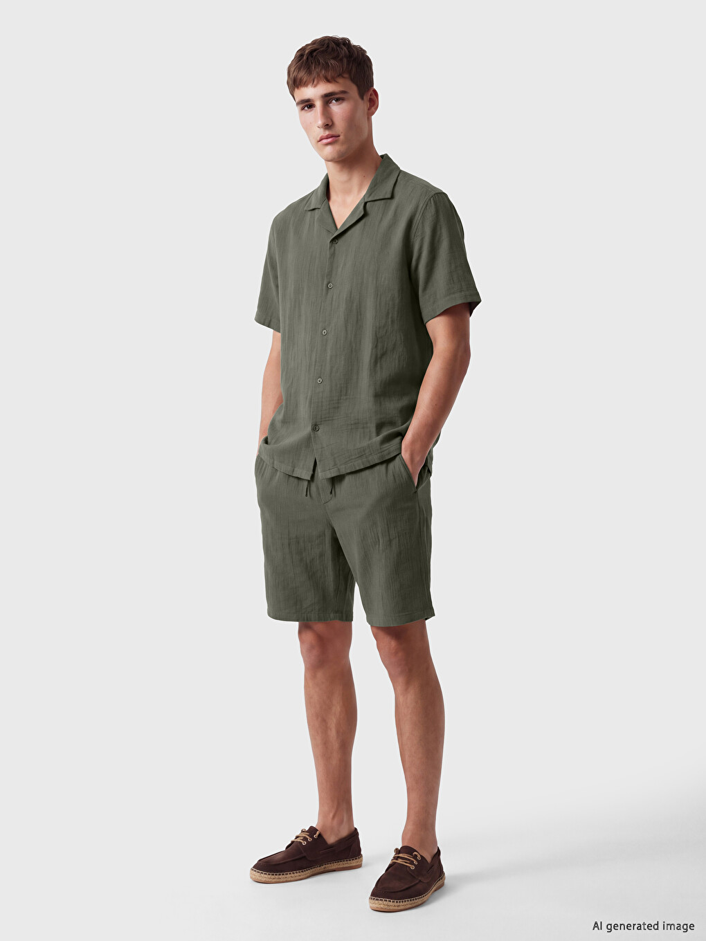 Haki Regular Fit Erkek Dokulu Gömlek-1