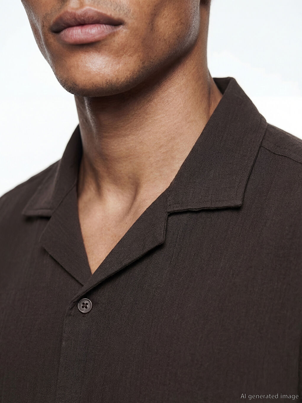 Kahverengi Regular Fit Resort Yaka Müslin Erkek Gömlek-2