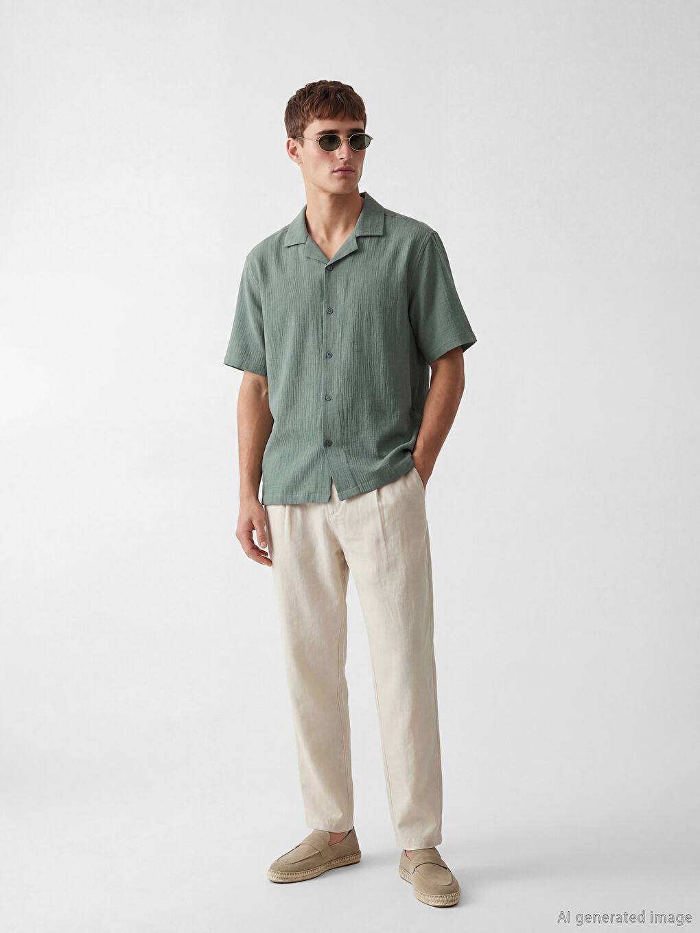 Petrol Regular Fit Resort Yaka Müslin Erkek Gömlek-1