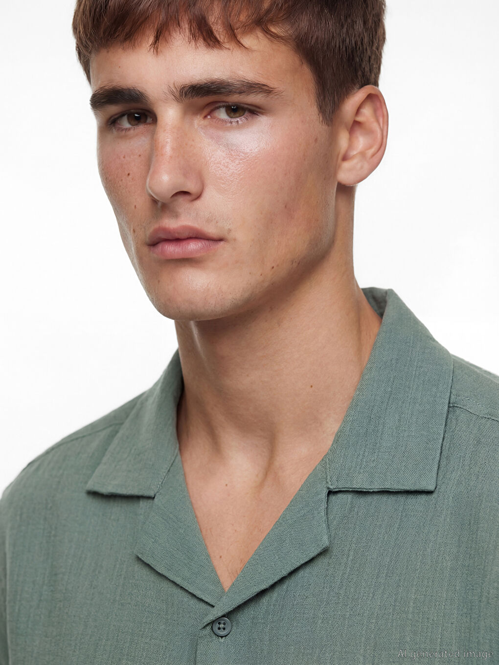 Petrol Regular Fit Resort Yaka Müslin Erkek Gömlek-2