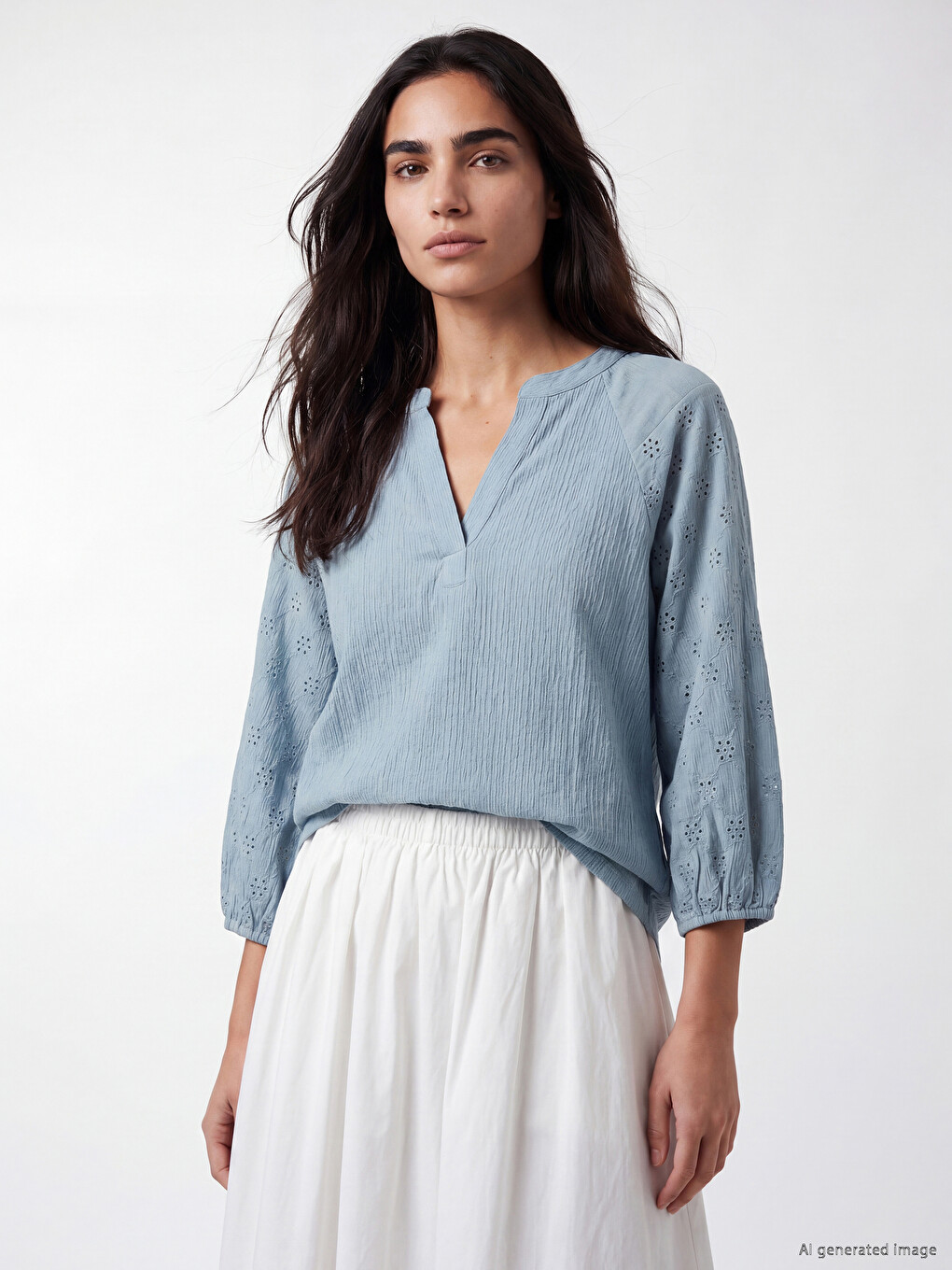 V Neck Embroidered Raglan Sleeve Women's Body