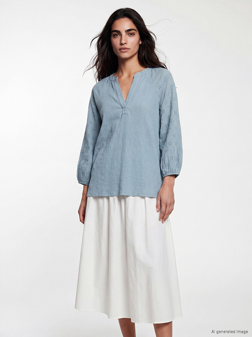 V Neck Embroidered Raglan Sleeve Women's Body-2