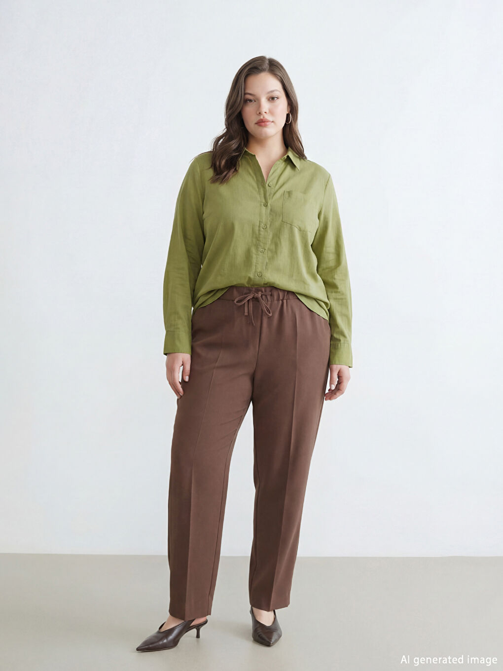 Kahverengi Beli Lastikli Kadın Pantolon-1