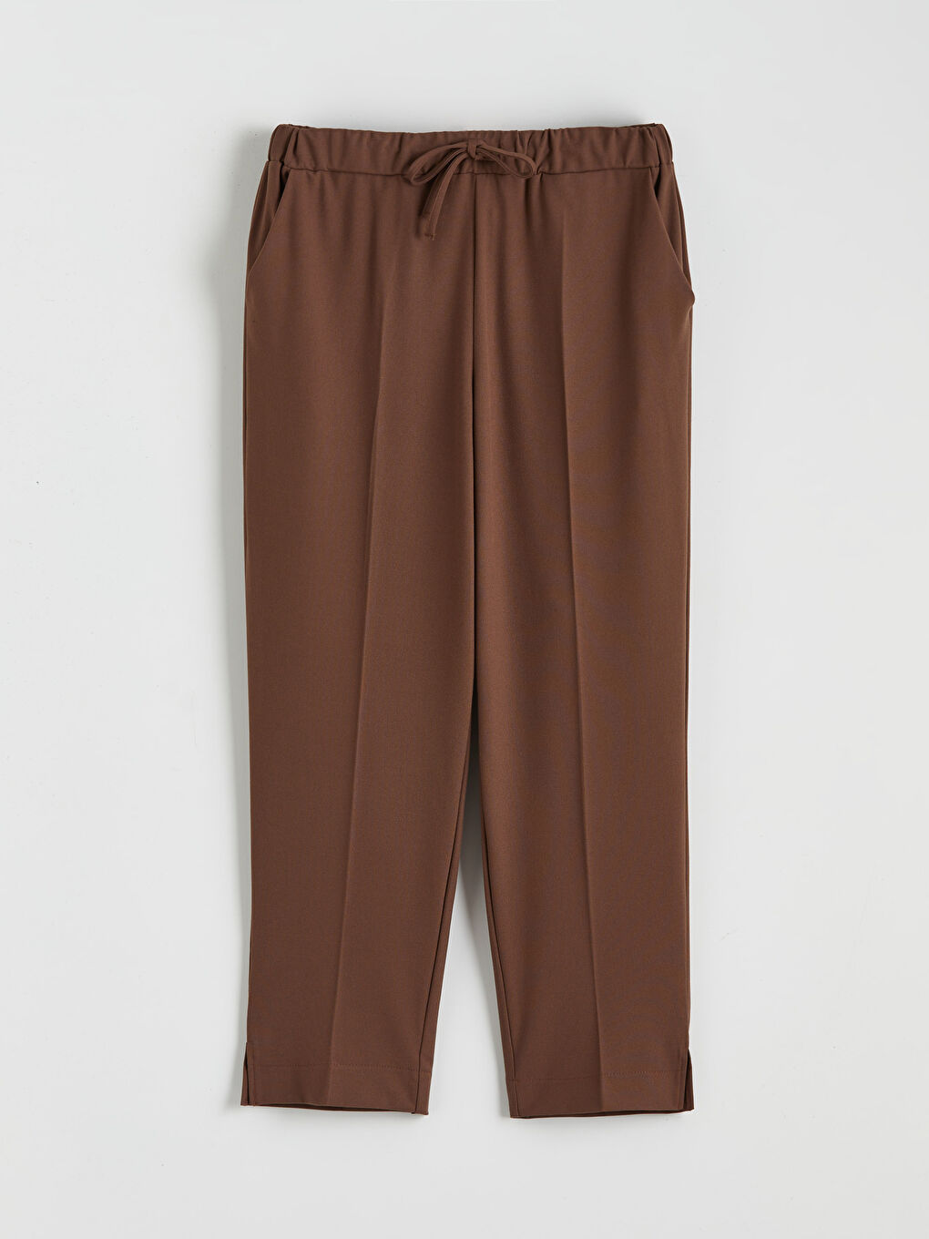 Kahverengi Beli Lastikli Kadın Pantolon-4