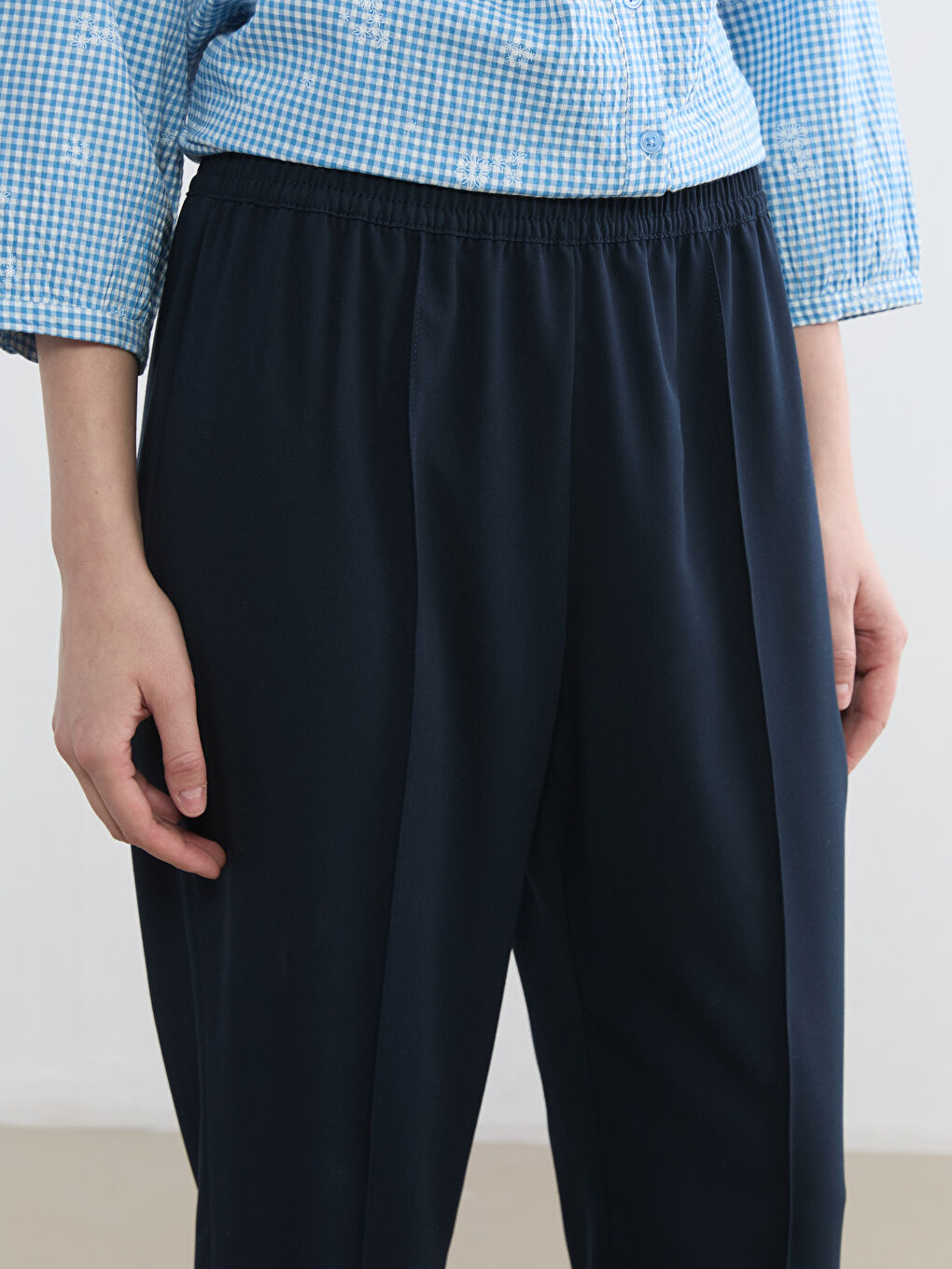 Elasticated Waist Linen-Look Women's Trousers-2