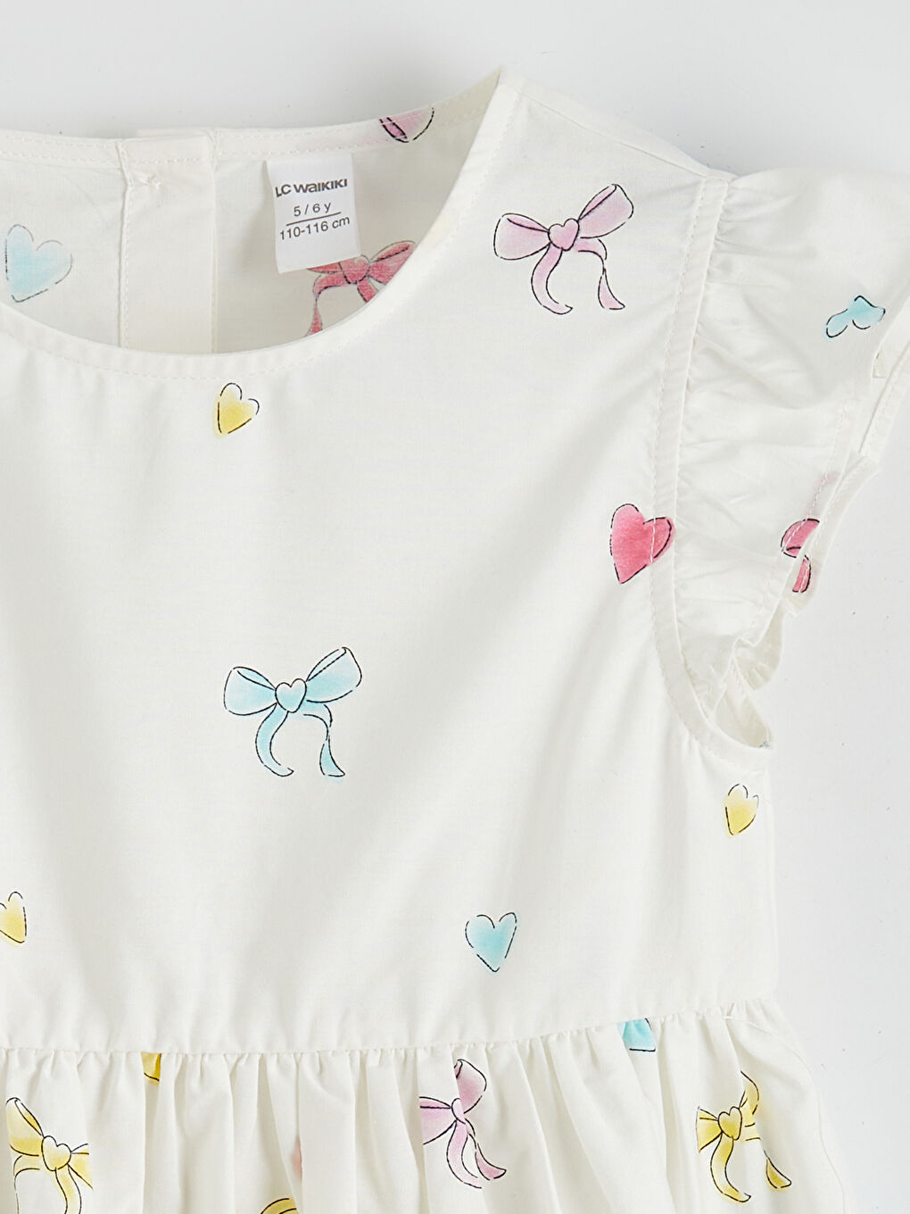 Ekru Fiyonk Desenli Kız Çocuk Elbise-1