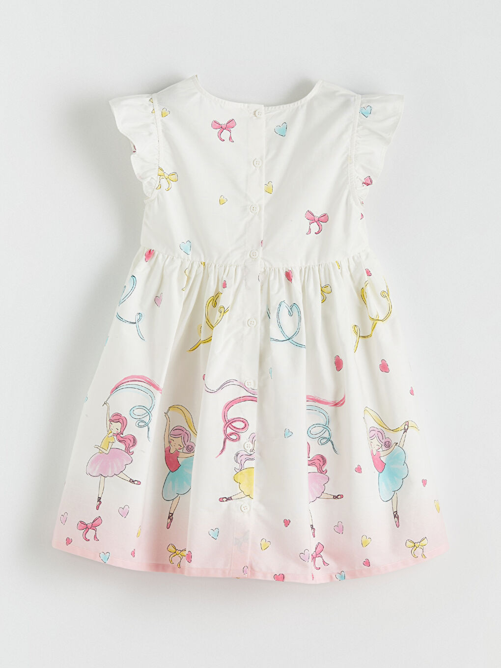 Ekru Fiyonk Desenli Kız Çocuk Elbise-2