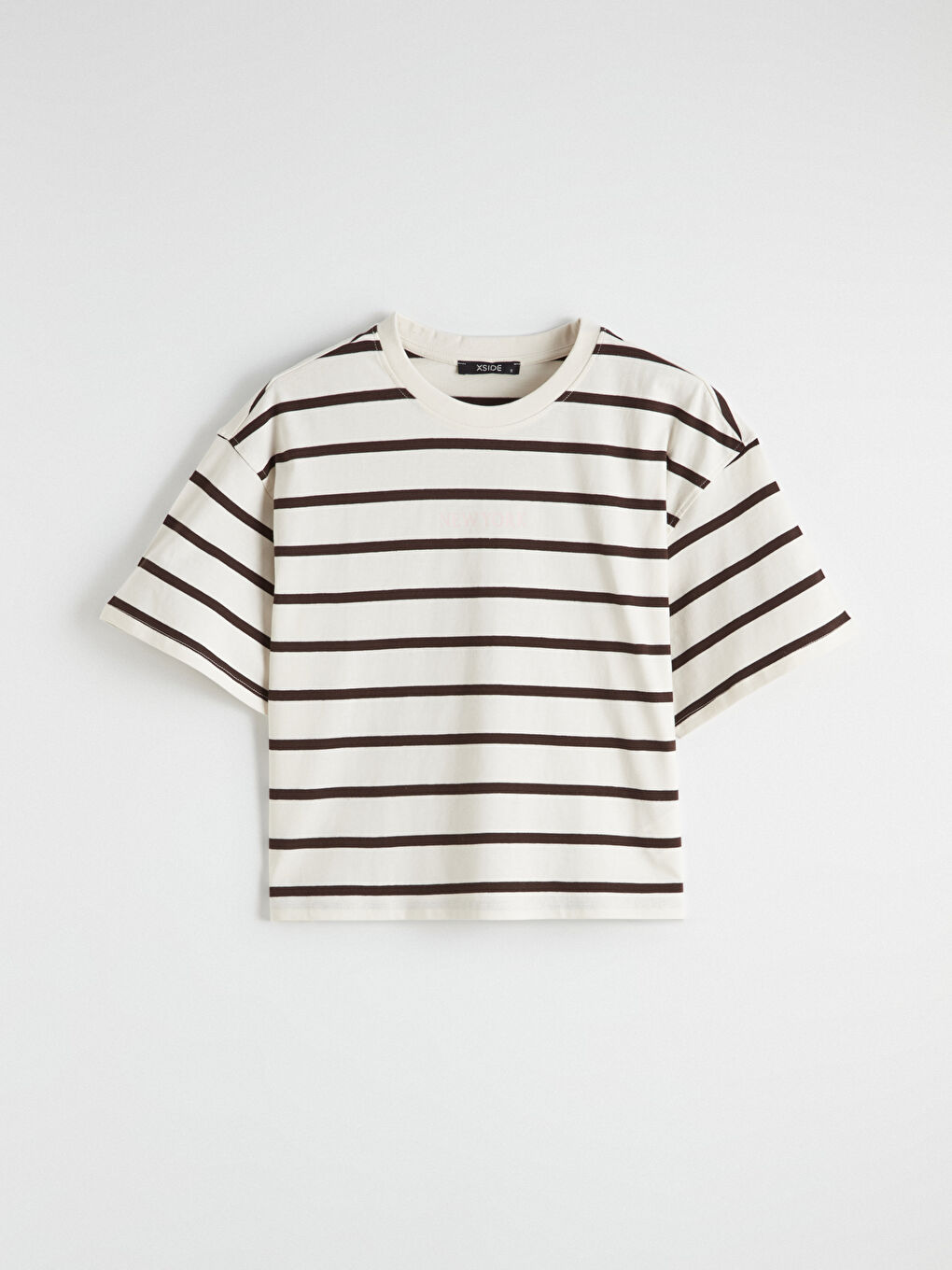 Κοντομάνικο Ριγέ Μπλουζάκι με Στρογγυλή Λαιμόκοψη για γυναίκες Oversize-4