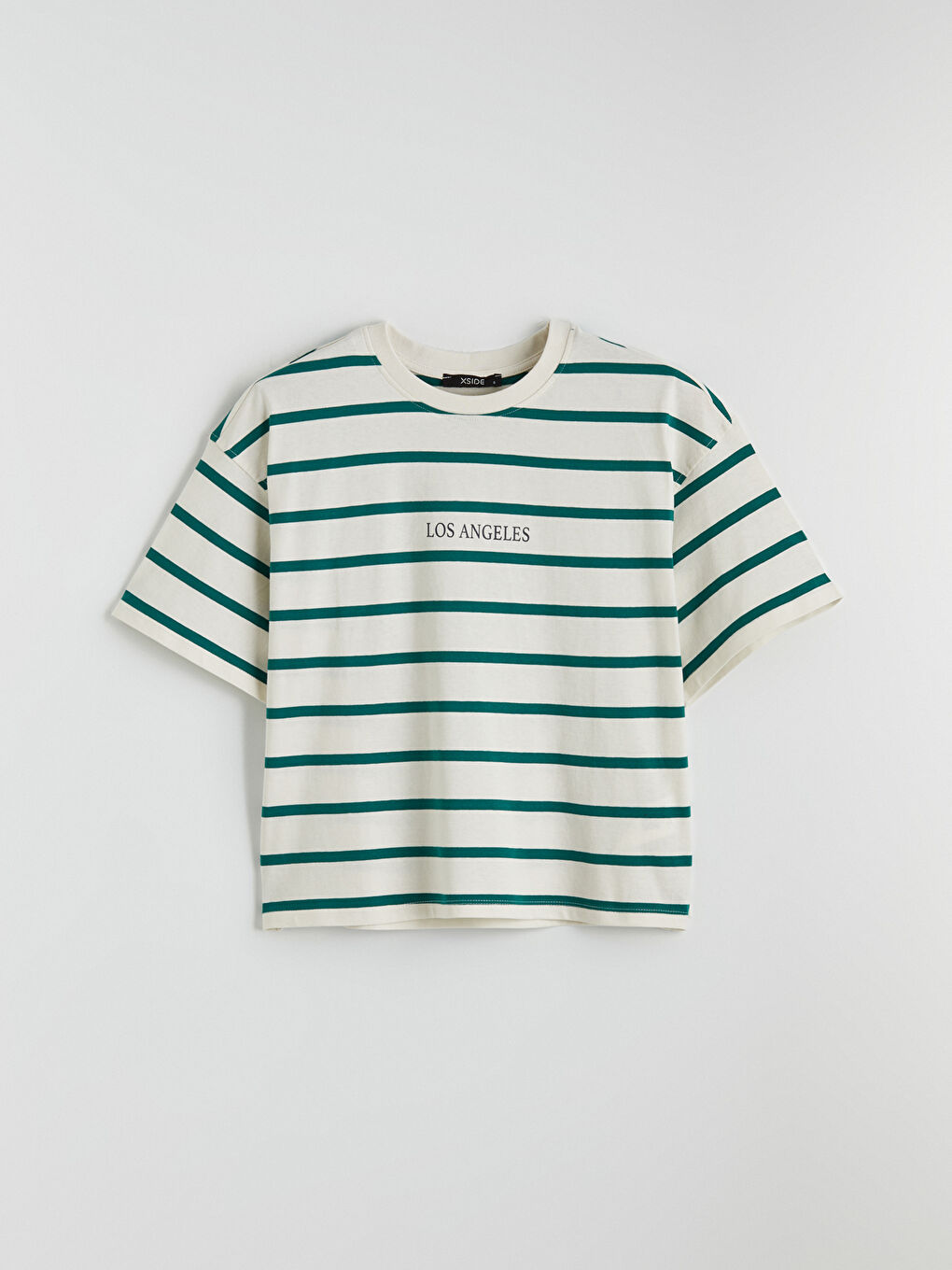 Κοντομάνικο Ριγέ Μπλουζάκι με Στρογγυλή Λαιμόκοψη για γυναίκες Oversize-4