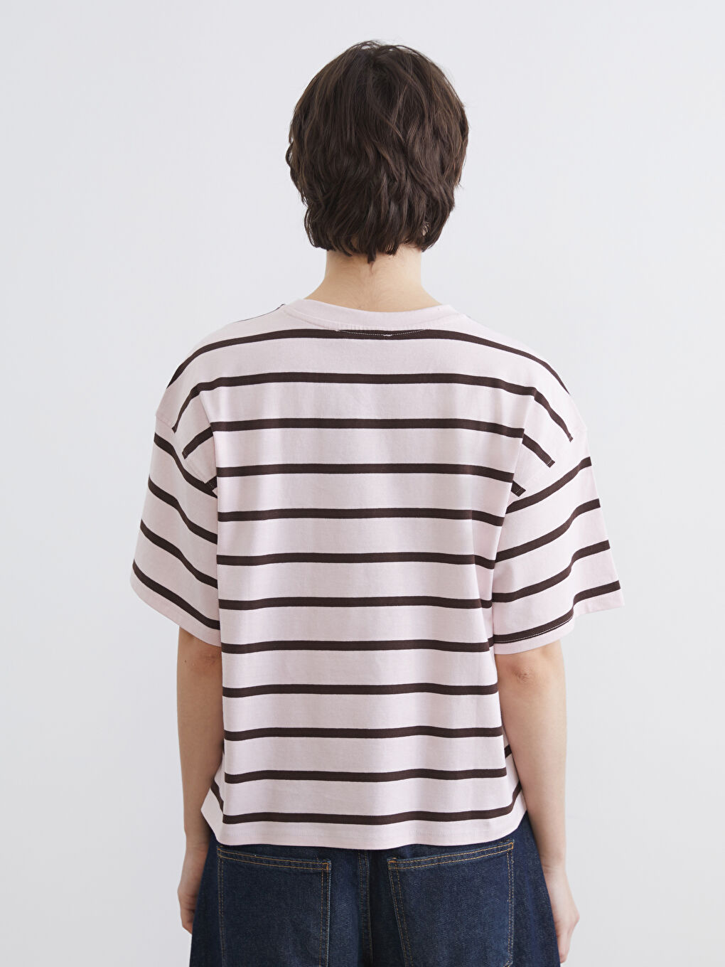 Rundhals Gestreiftes Oversize Damen T-Shirt-3