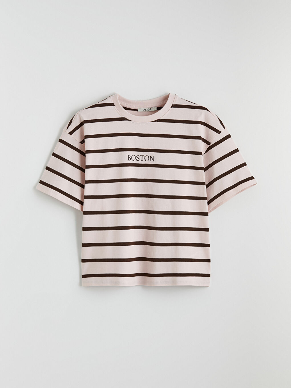 Rundhals Gestreiftes Oversize Damen T-Shirt-4