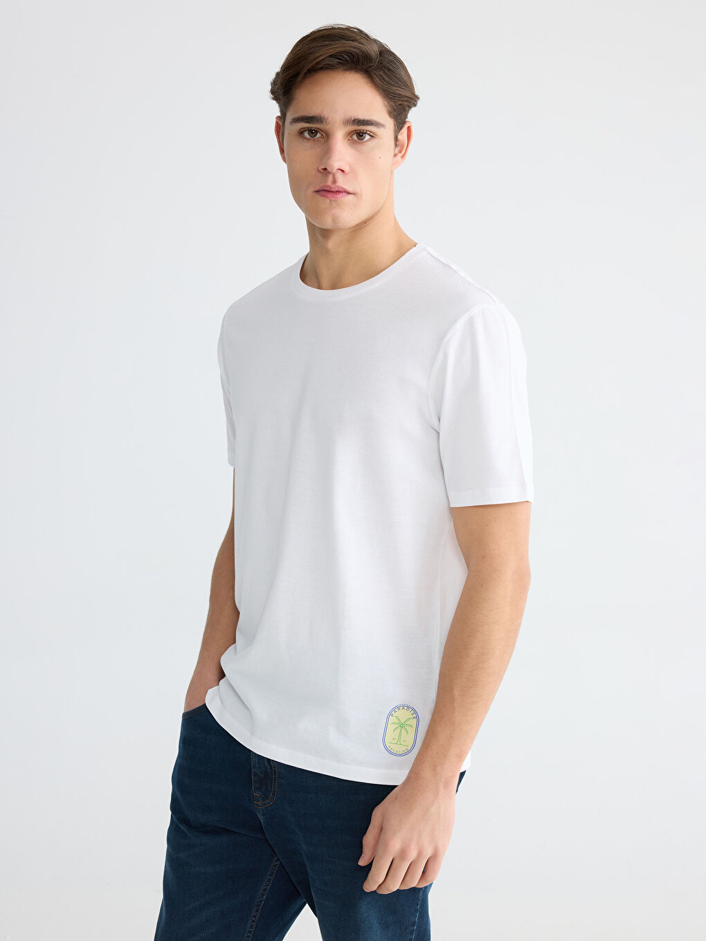 Plus Size Crew Neck Printed Cotton Men's T-Shirt