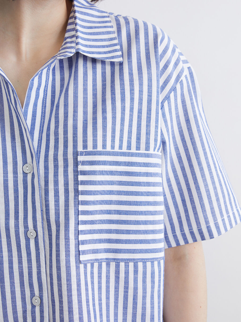 Ριγέ Πουκάμισο Όψης Λινού για Γυναίκες-2