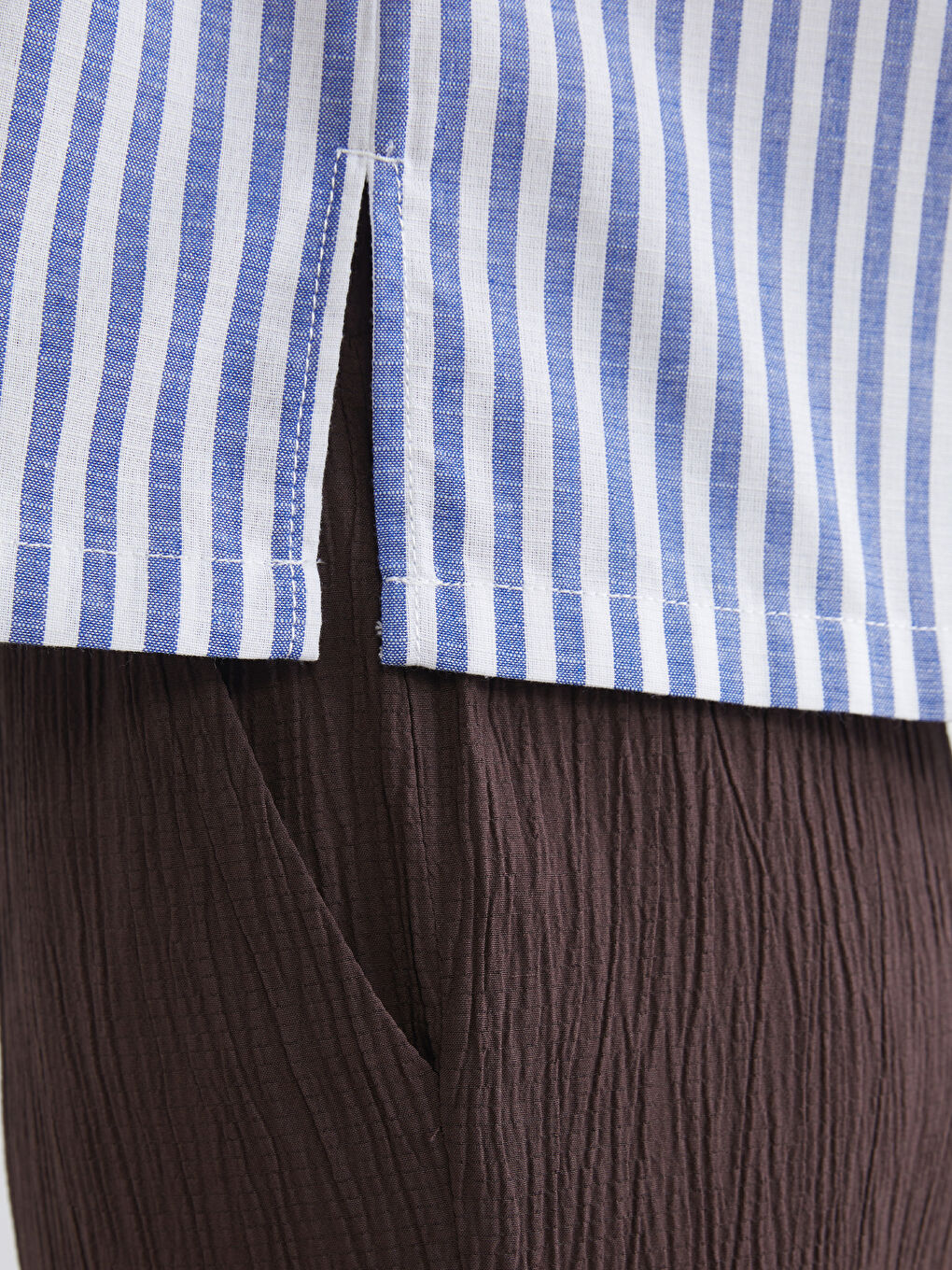 Ριγέ Πουκάμισο Όψης Λινού για Γυναίκες-3