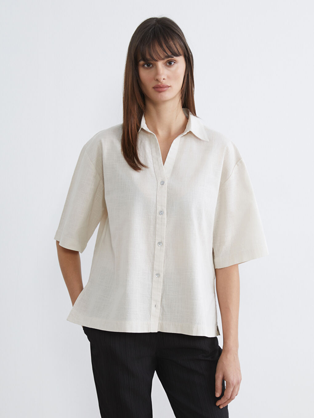 Oversize Linen-Look Women's Shirt