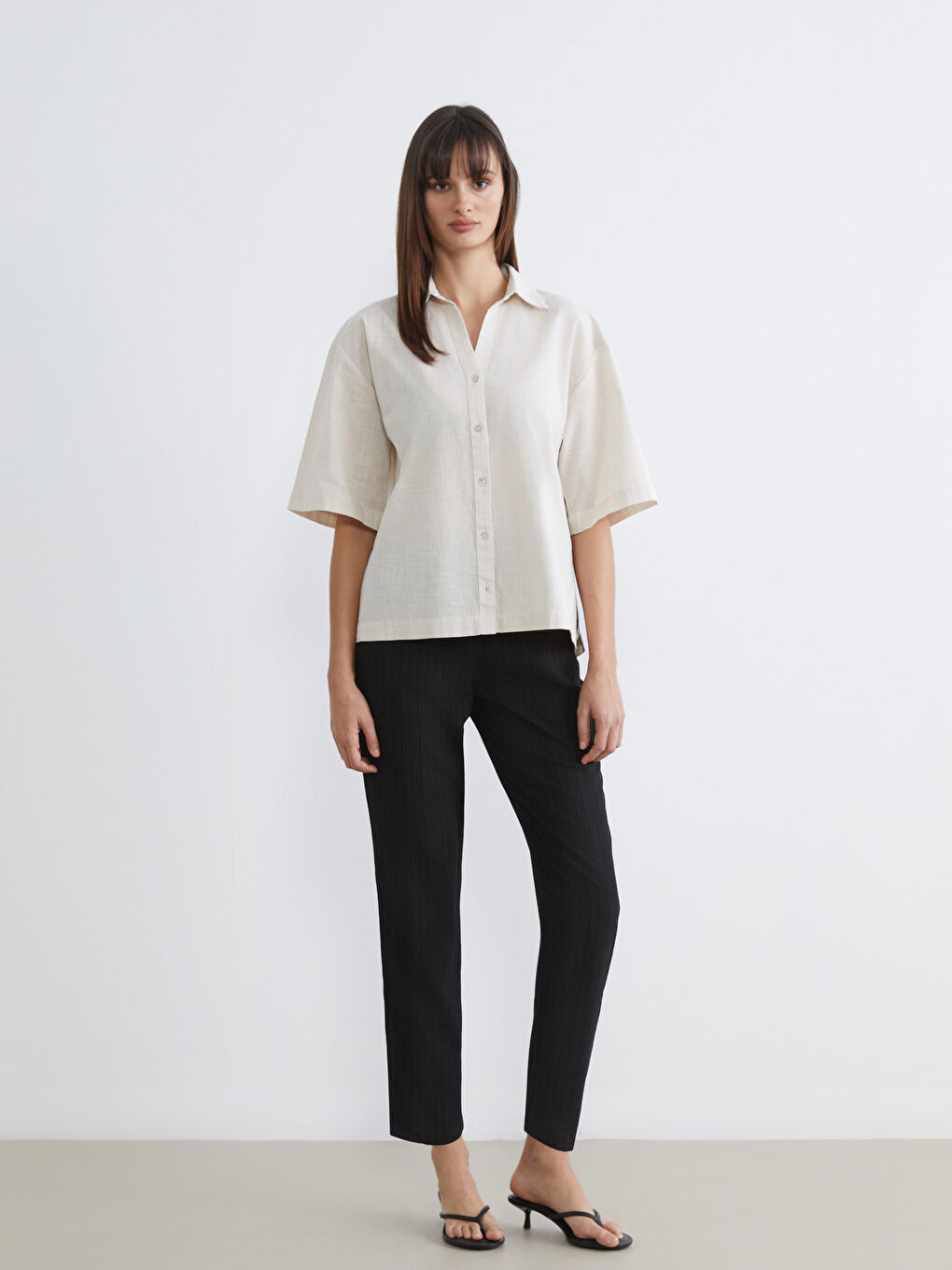 Oversize Linen-Look Women's Shirt-1