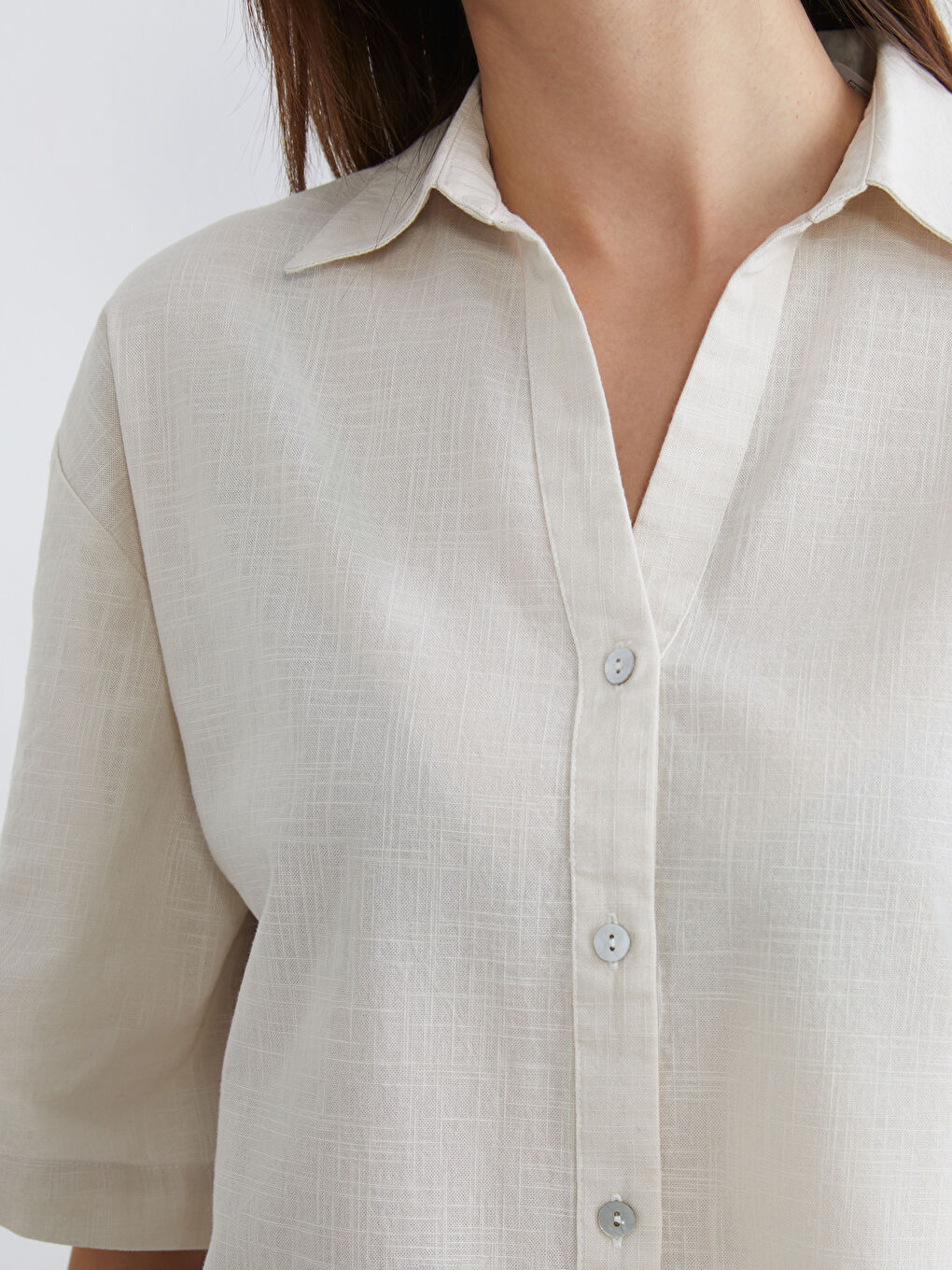 Oversize Linen-Look Women's Shirt-2