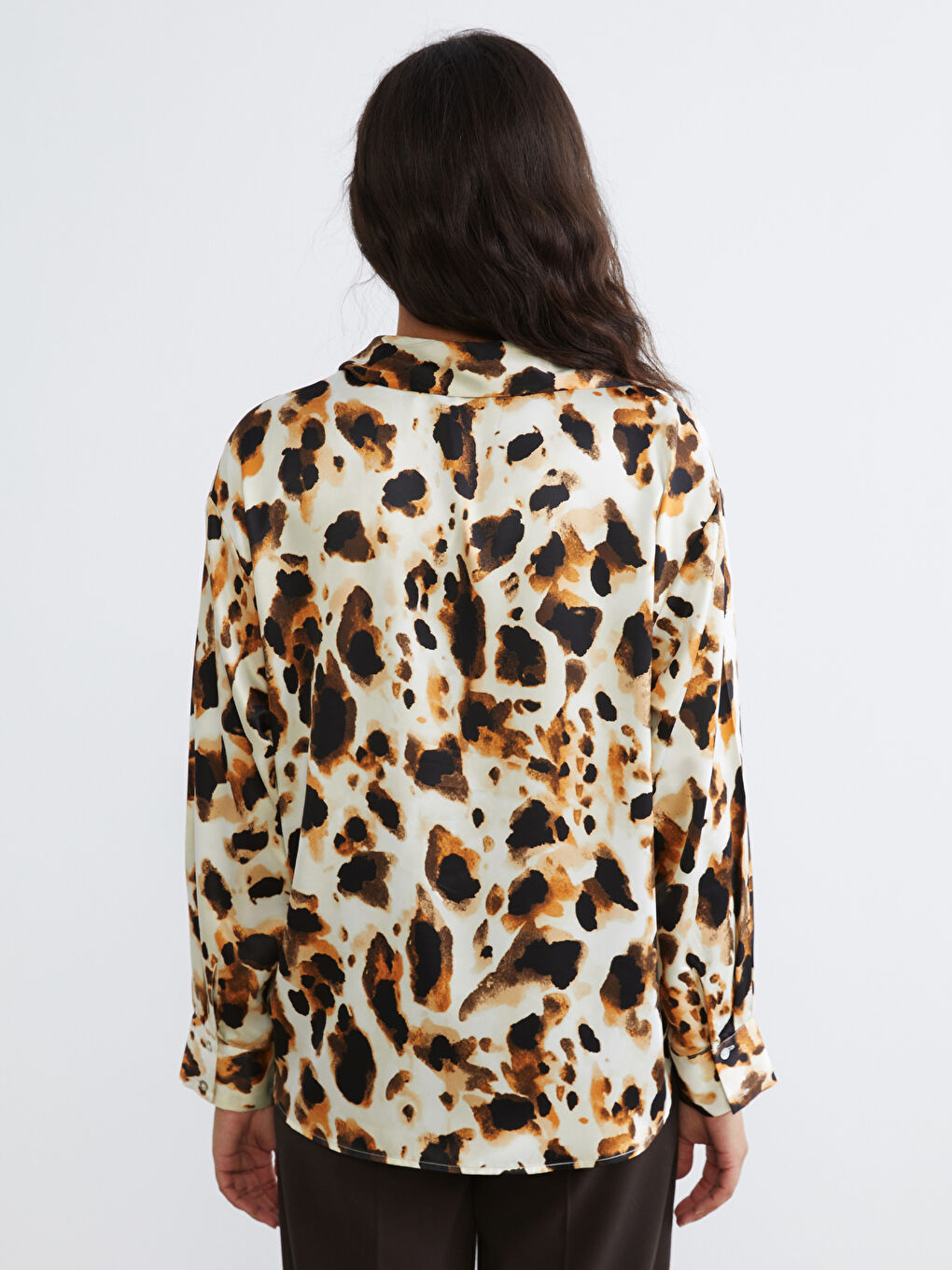 Риза от сатен с леопардов принт, овърсайз, за жени-3