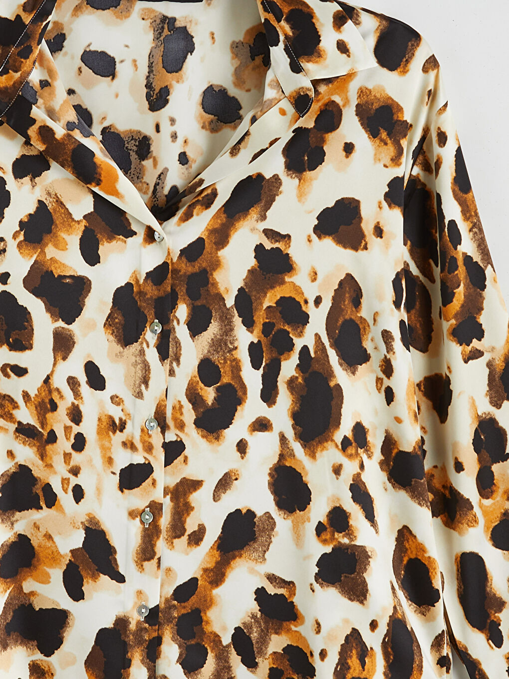 Риза от сатен с леопардов принт, овърсайз, за жени-5