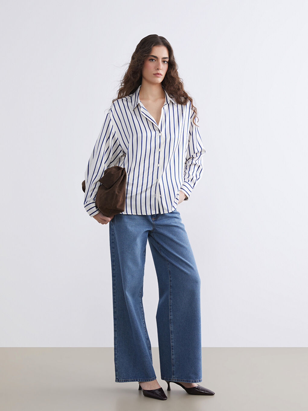 Striped Oversize Satin Women's Shirt-1