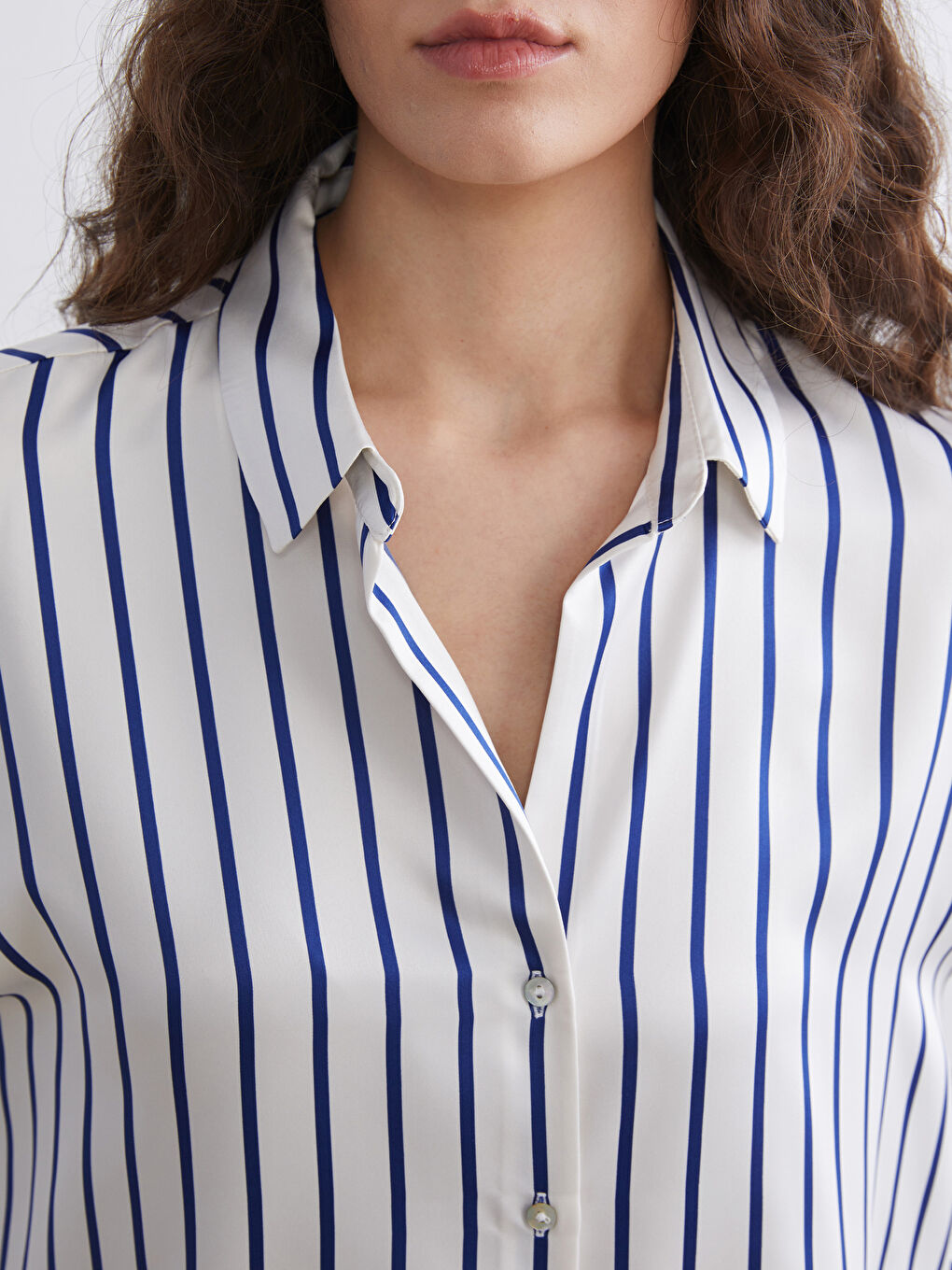 Striped Oversize Satin Women's Shirt-2