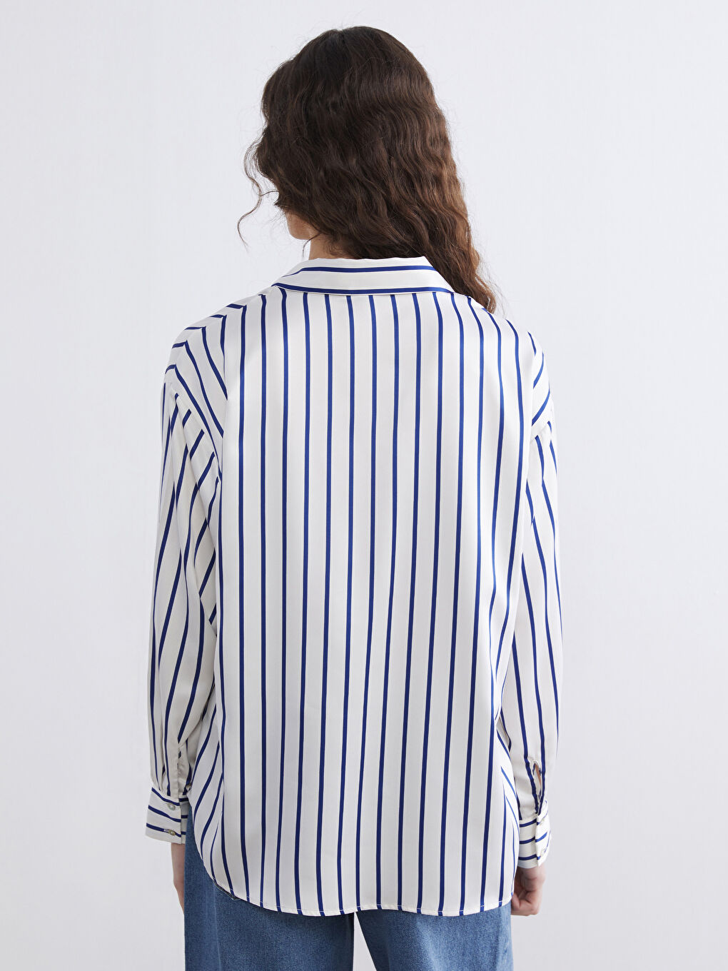Striped Oversize Satin Women's Shirt-3