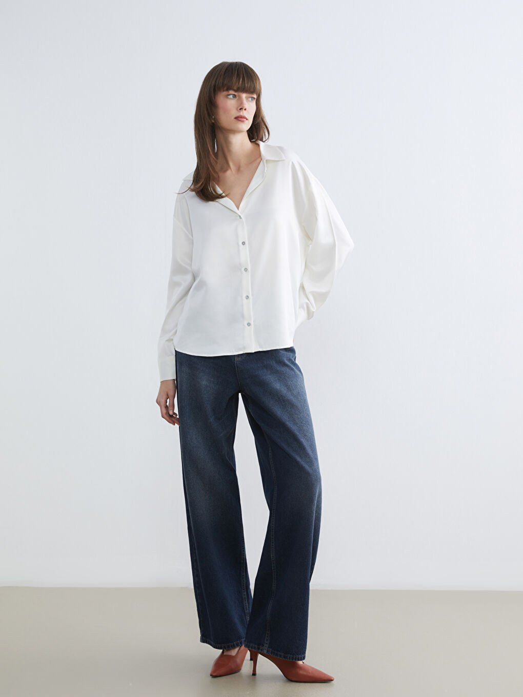 Υπερμεγέθη Σατέν Πουκάμισο για Γυναίκες-1