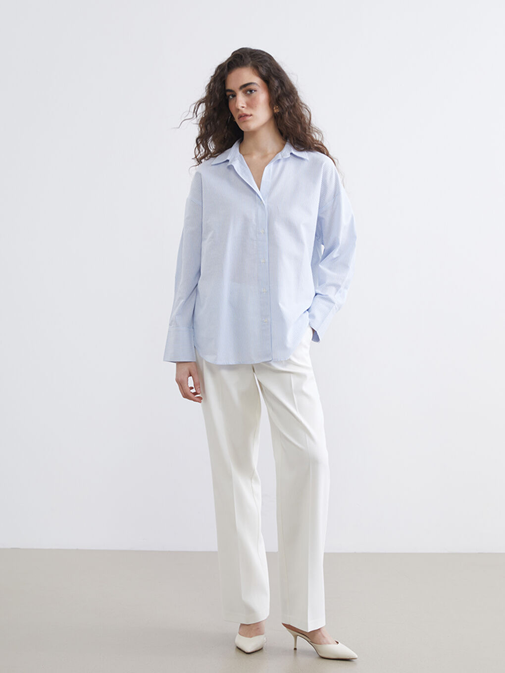 Striped Oversize Women's Oxford Shirt-1