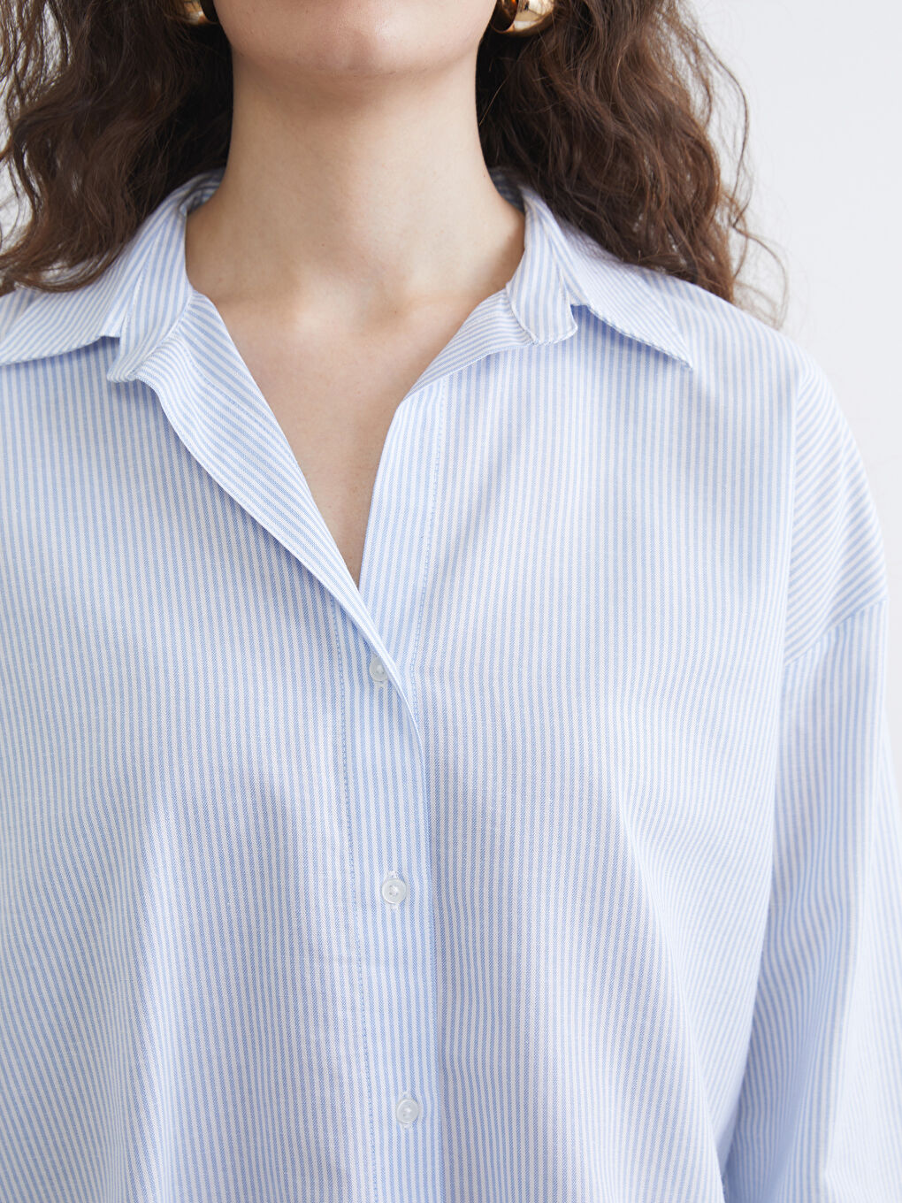 Striped Oversize Women's Oxford Shirt-2