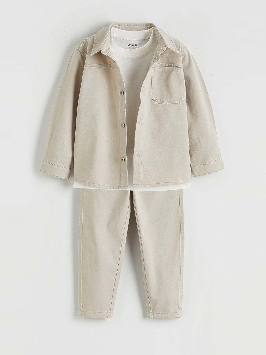 Gri Erkek Çocuk Tişörtlü Gabardin Gömlek ve Pantolon