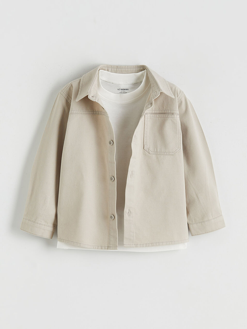 Gri Erkek Çocuk Tişörtlü Gabardin Gömlek ve Pantolon-1