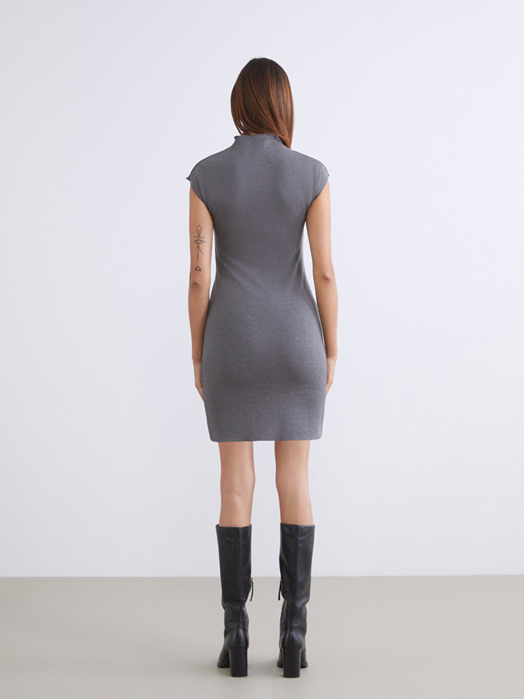 Mock Neck Bodycon Mini Dress-3