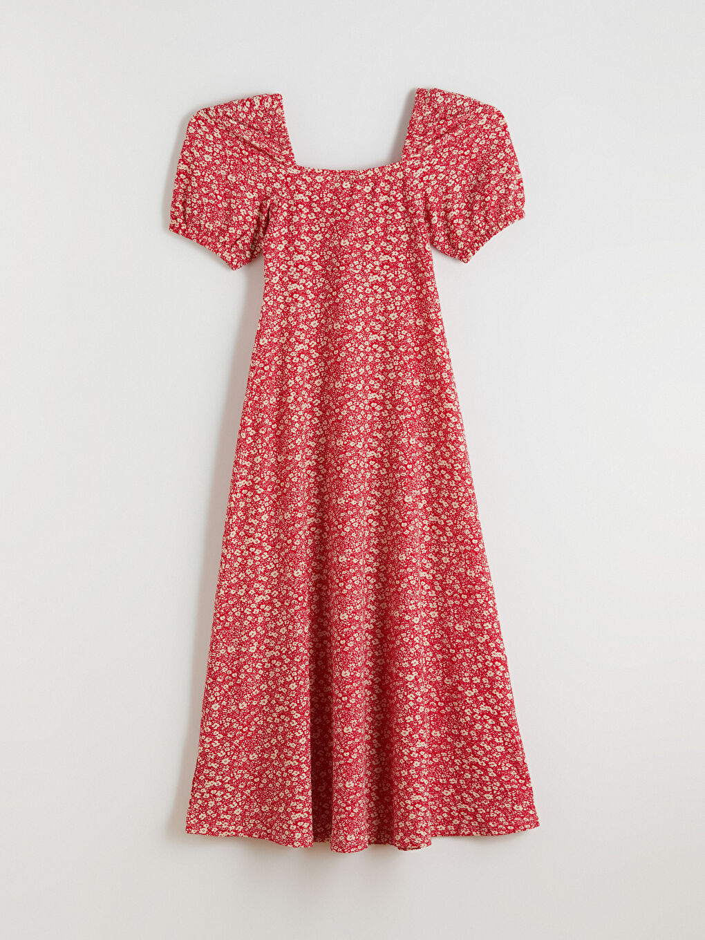 Heart Neckline Floral Dress with Balloon Sleeves and Ruching.-6