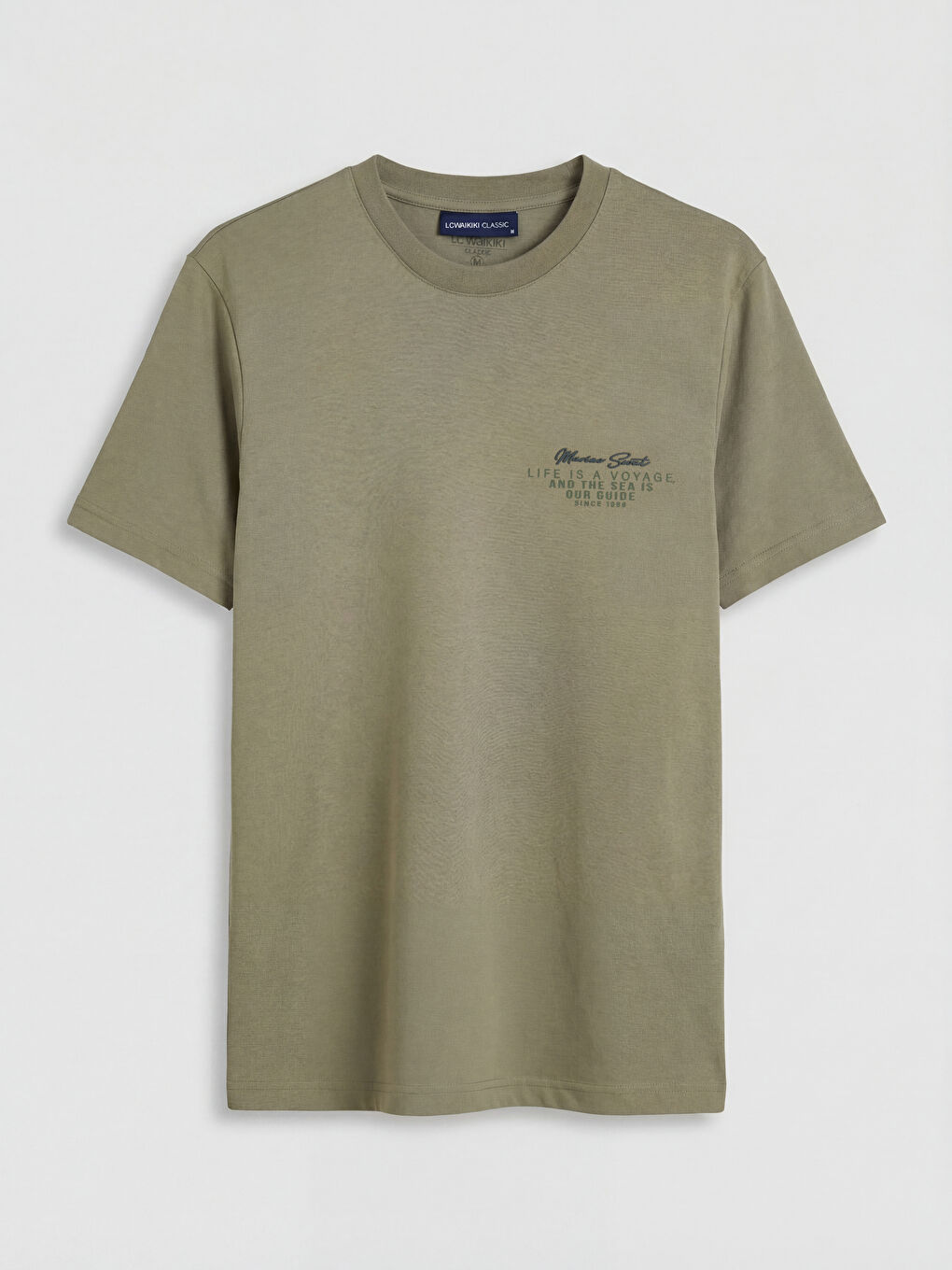 Haki Bisiklet Yaka Baskılı Erkek Tişört