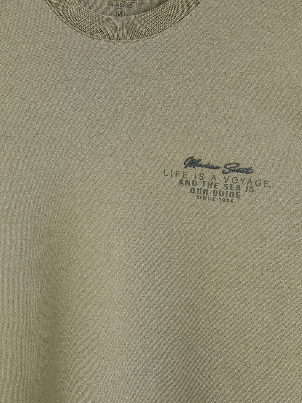 Haki Bisiklet Yaka Baskılı Erkek Tişört-2