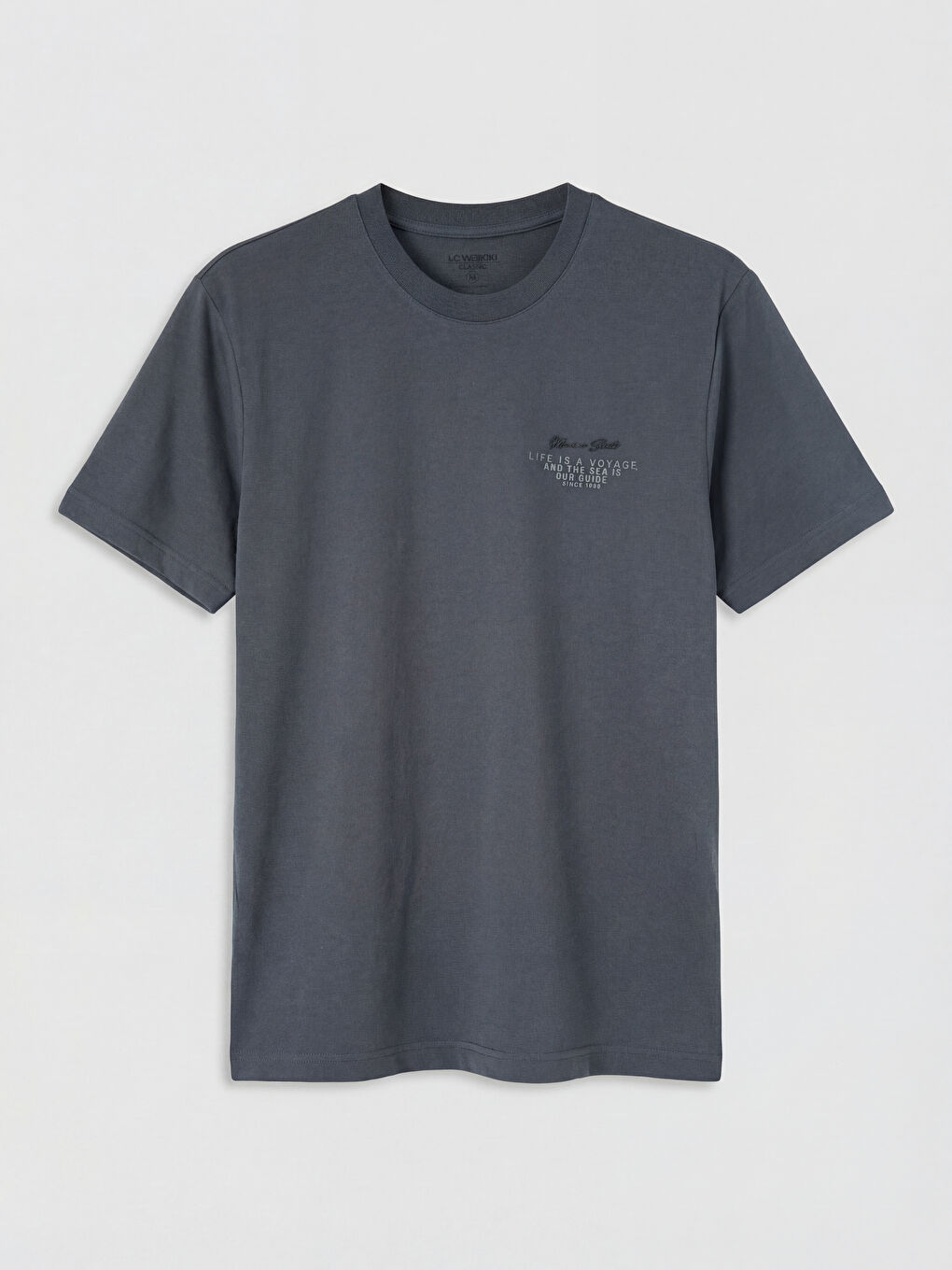 Antrasit Bisiklet Yaka Baskılı Erkek Tişört