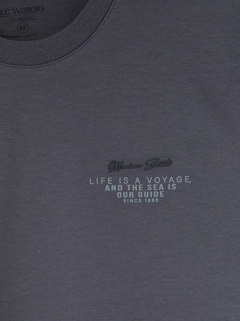 Antrasit Bisiklet Yaka Baskılı Erkek Tişört-2