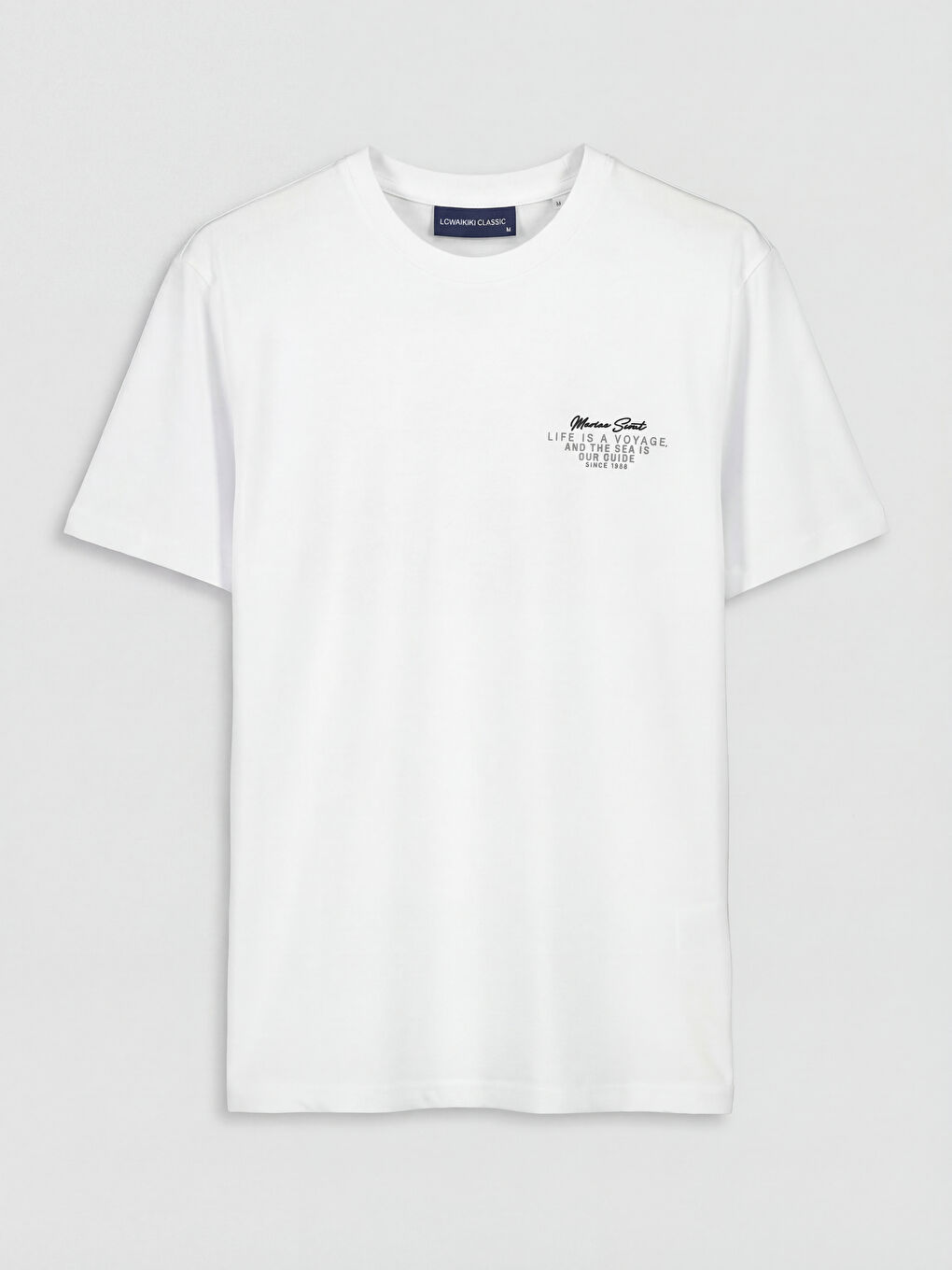 Beyaz Bisiklet Yaka Baskılı Erkek Tişört