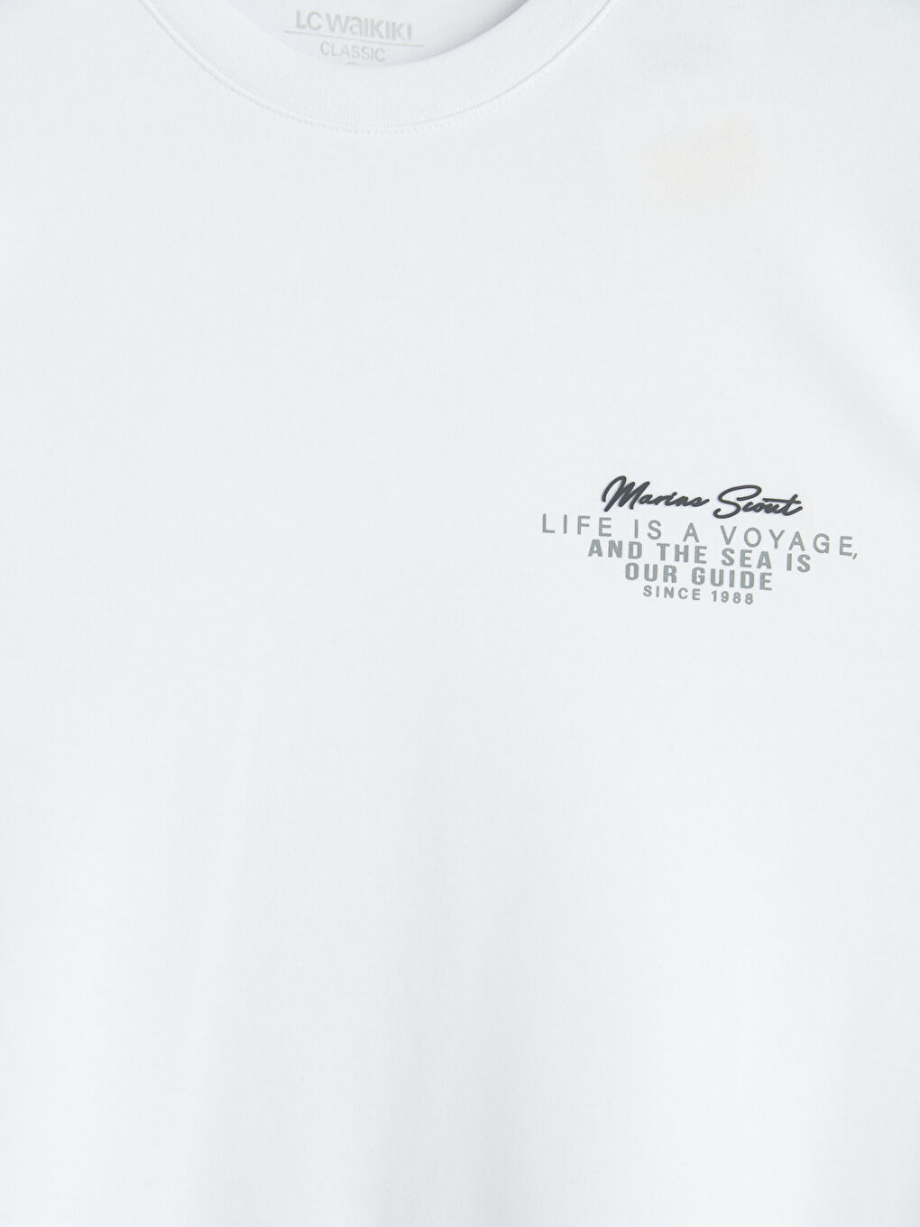 Beyaz Bisiklet Yaka Baskılı Erkek Tişört-2