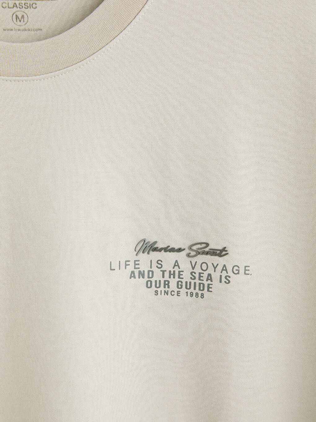 Bej Bisiklet Yaka Baskılı Erkek Tişört-2