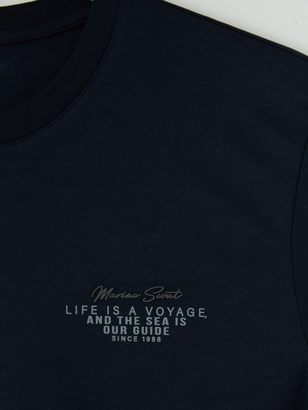 Lacivert Bisiklet Yaka Baskılı Erkek Tişört-2