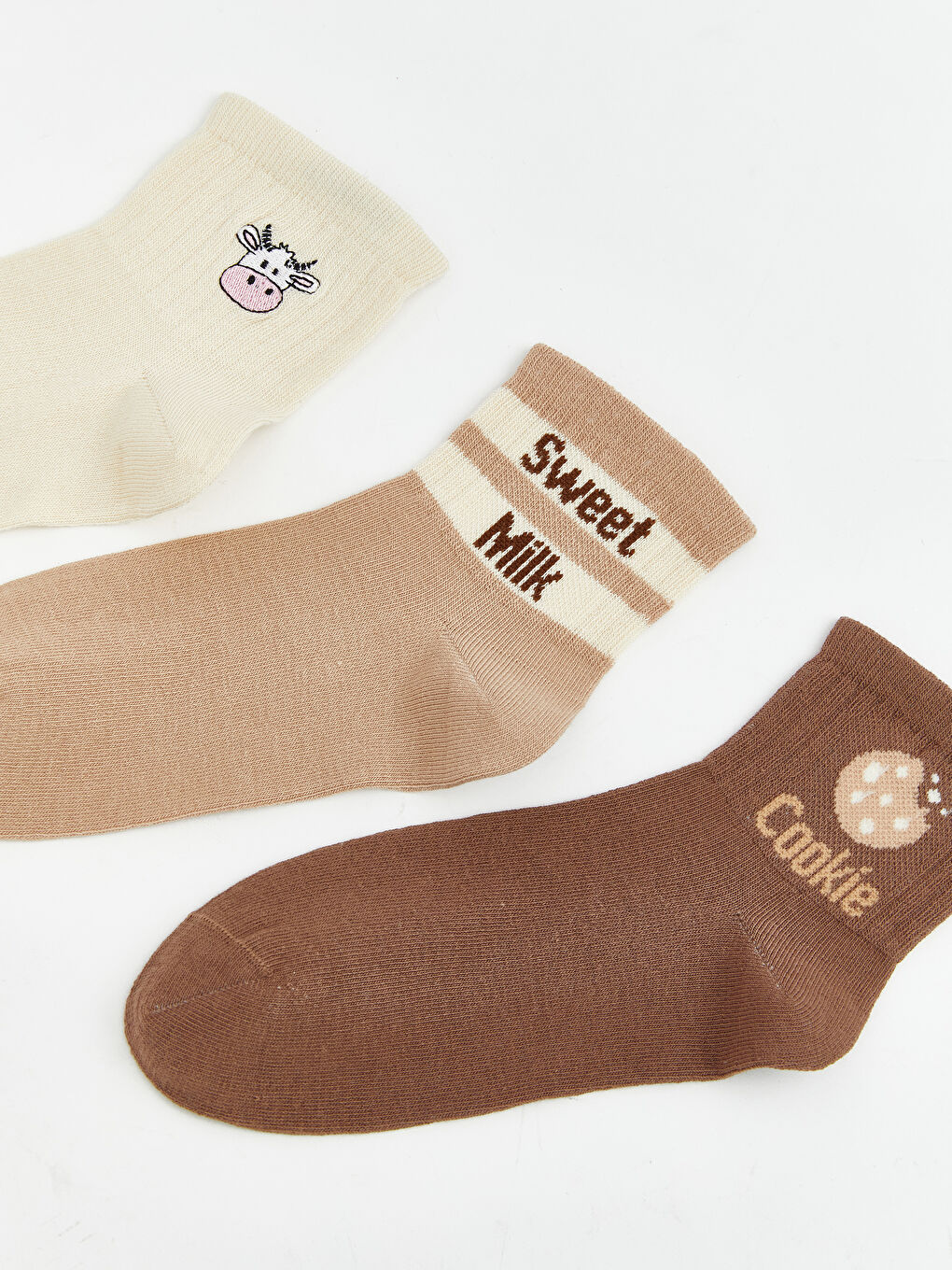 Ekru Desenli Kadın Soket Çorap 3'lü-1