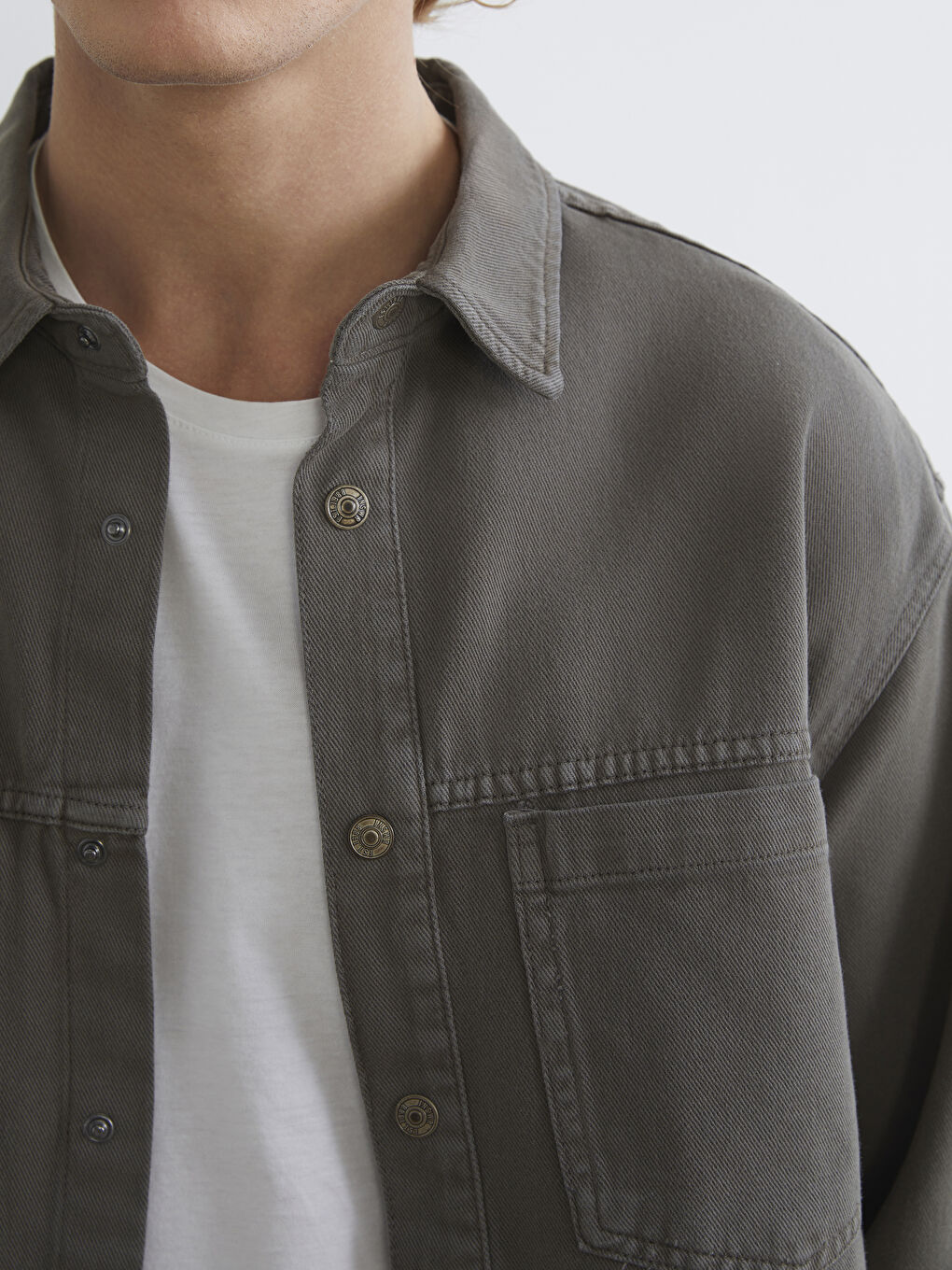 Haki Loose Fit Erkek Jean Gömlek-2