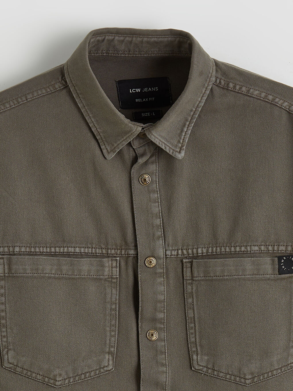 Haki Loose Fit Erkek Jean Gömlek-5