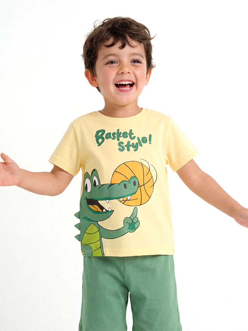 Sarı Bisiklet Yaka Erkek Çocuk Şortlu Pijama Takımı-1