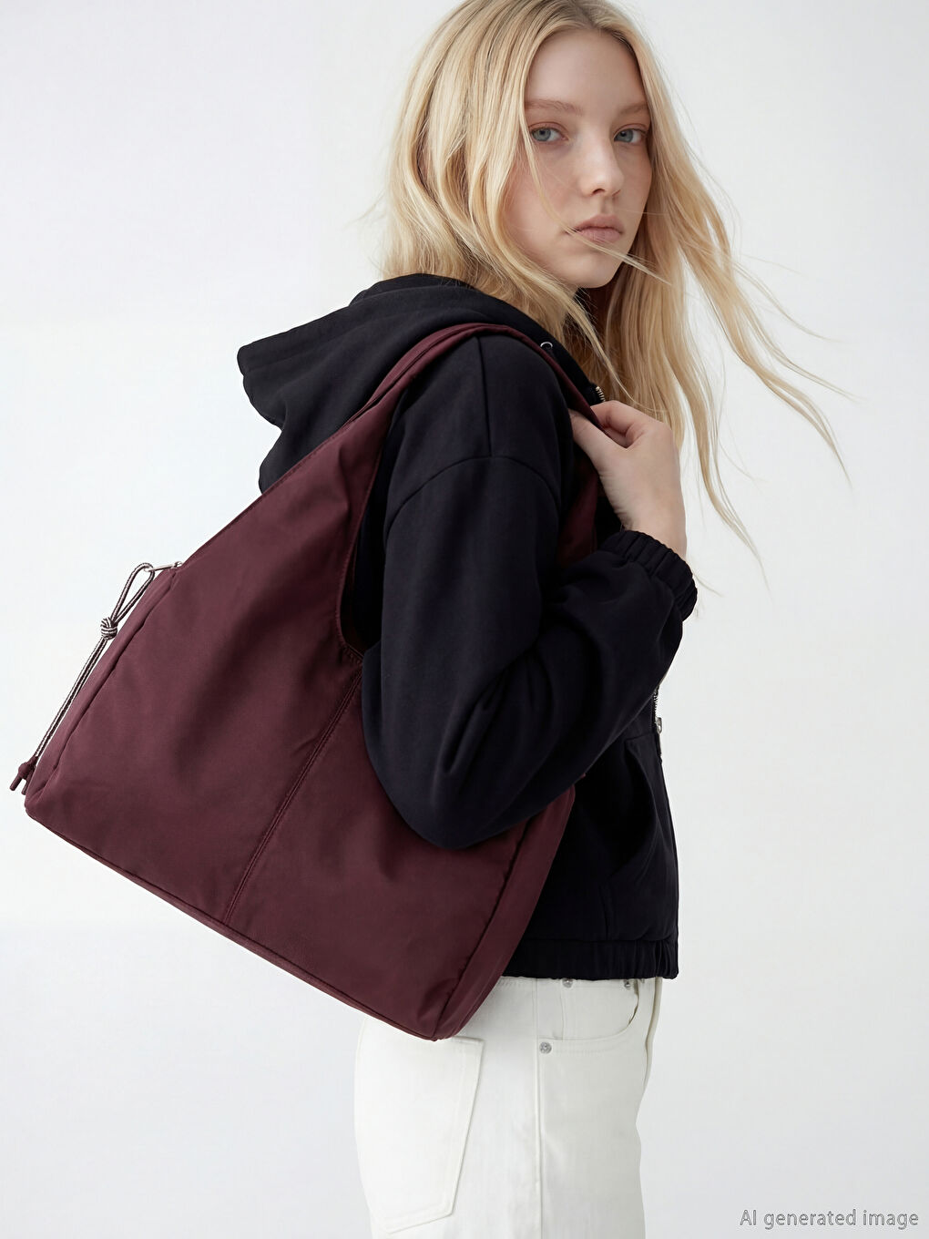 Bordo Fermuarlı Kadın Omuz Çantası