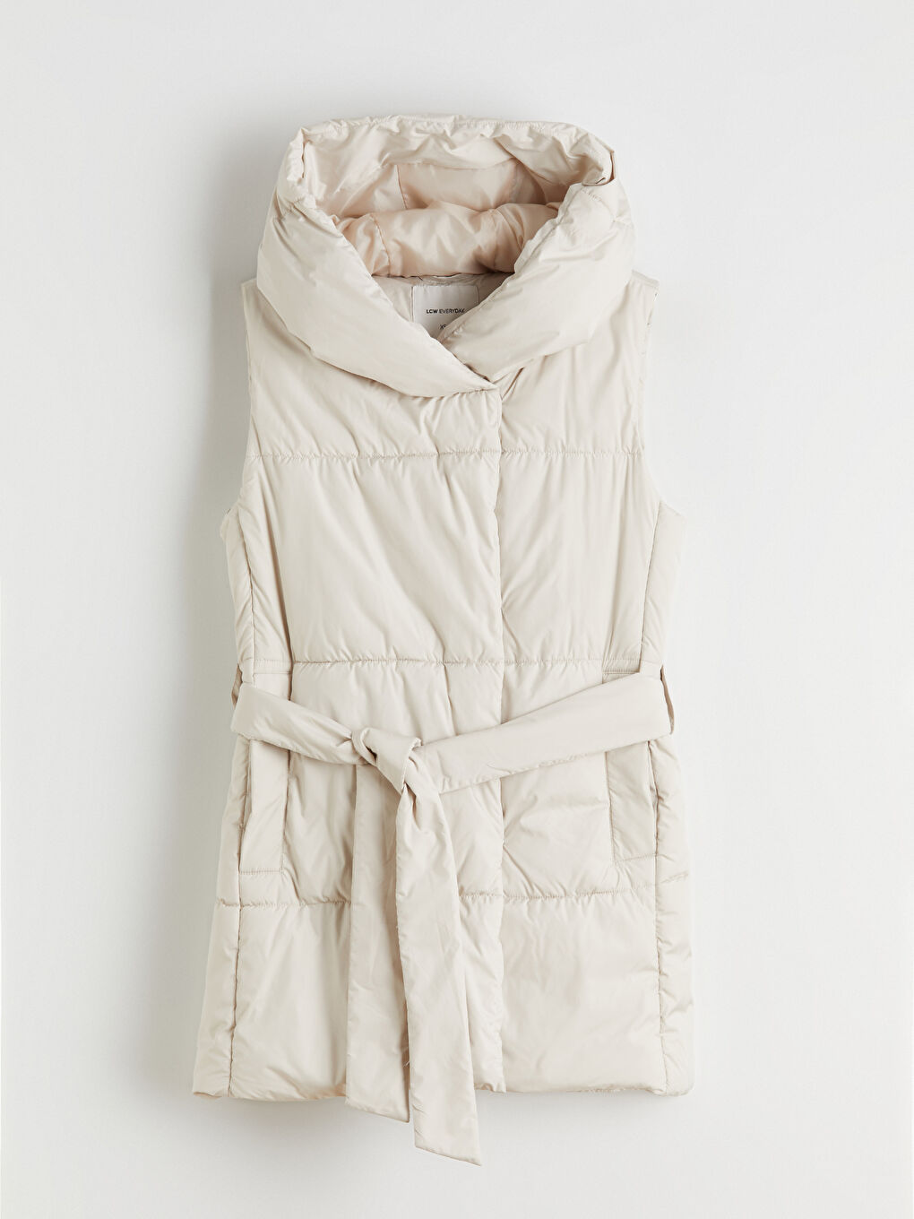 Bej Kapüşonlu Beli Kuşaklı Kadın Şişme Yelek-5