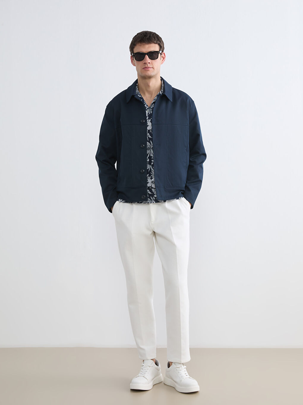 Lacivert Gabardin Rahat Kalıp Gömlek Yaka Erkek Mont-1