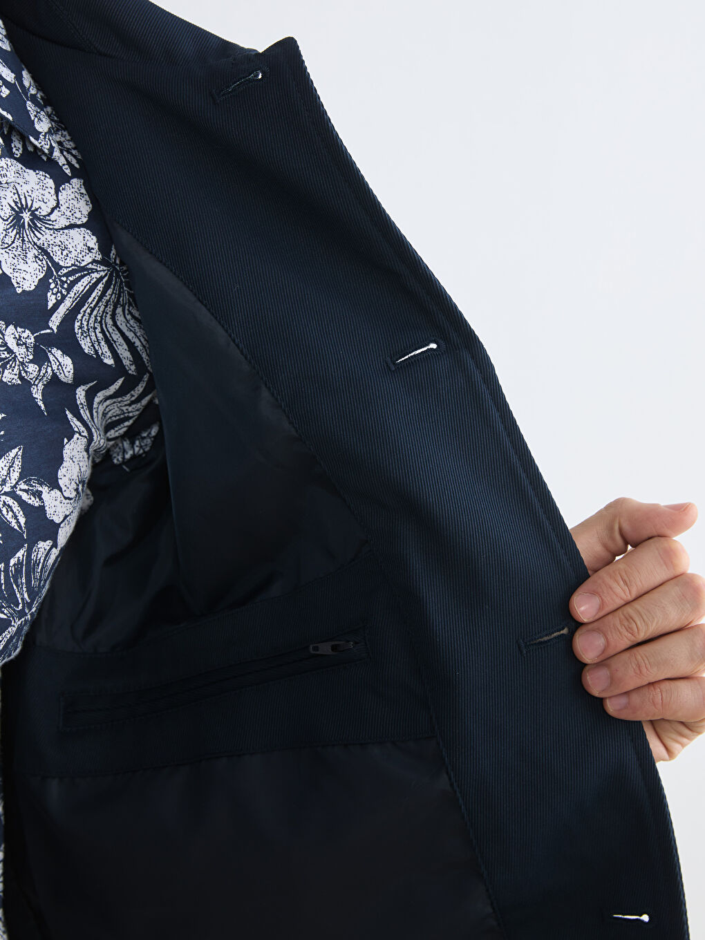 Lacivert Gabardin Rahat Kalıp Gömlek Yaka Erkek Mont-3