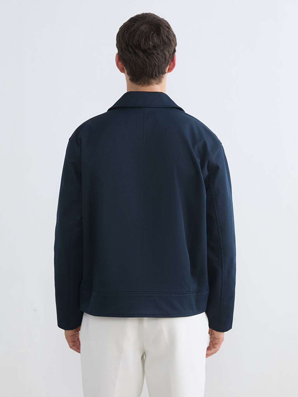 Lacivert Gabardin Rahat Kalıp Gömlek Yaka Erkek Mont-4